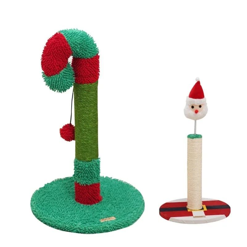Christmas Cat Scratcher Post with Spring Head & Hanging Ball – Santa & Candy Cane Design, Sisal Rope Cat Toy & Holiday Decor, 30 x 57cm