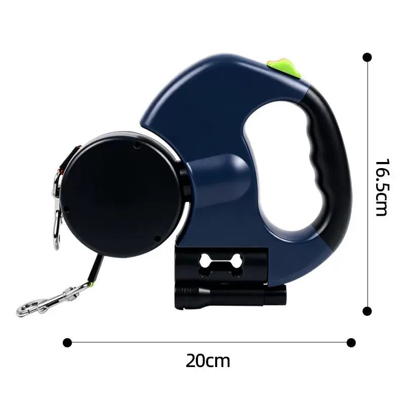 Dual-Head Retractable Dog Leash with LED Flashlight, Waste Bag Dispenser, 360° Tangle-Free Control & Reflective Webbing – Red