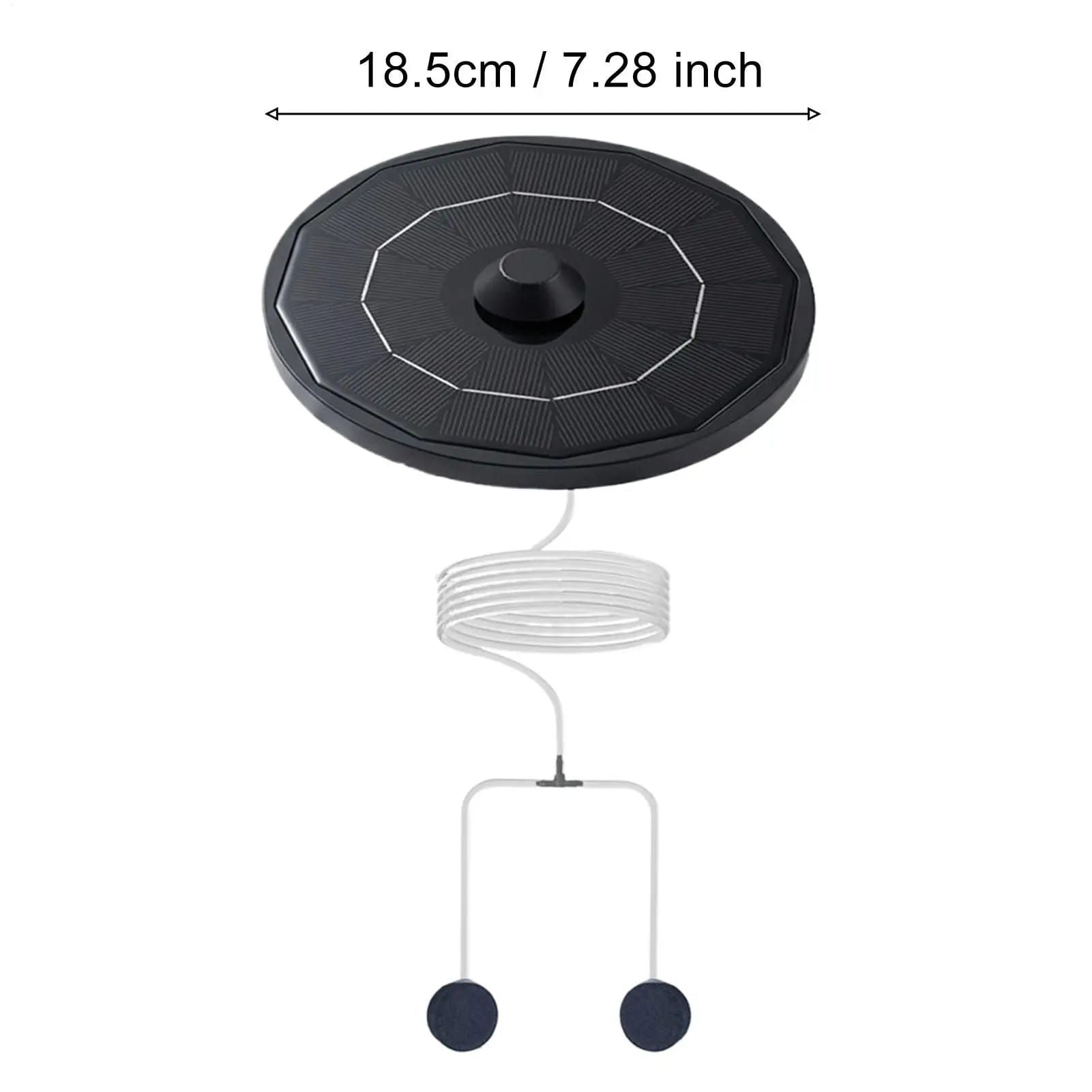 Solar-Powered Aquarium Air Pump with 2000mAh Backup Battery – Dual Outlet Cordless Aerator for Fish Tanks & Ponds, Black