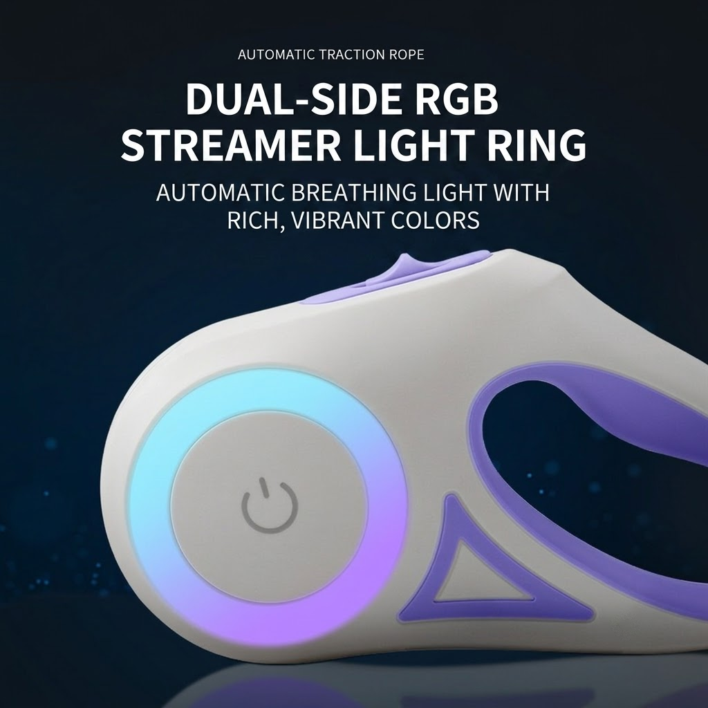 Illuminated Retractable Dog Leash with Touch-Control Brake, RGB Light & Anti-Slip Handle – Mint, 5M (16.4ft)