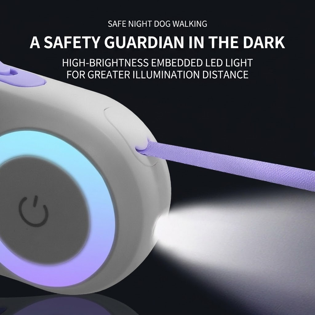 Illuminated Retractable Dog Leash with Touch-Control Brake, RGB Light & Anti-Slip Handle – Mint, 5M (16.4ft)