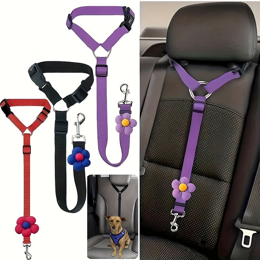 Adjustable Dog Car Seat Belt with Zinc Alloy Hook – Pet Vehicle Safety Restraint for Small to Large Dogs, Black
