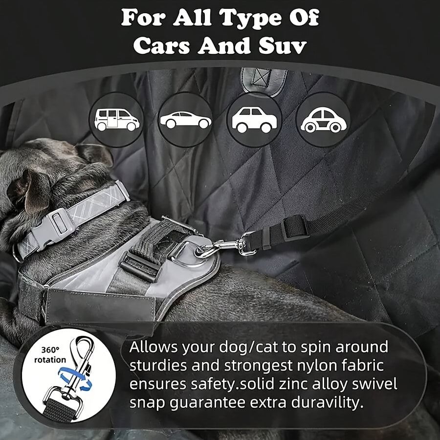 Adjustable Dog Car Seat Belt with Zinc Alloy Hook – Pet Vehicle Safety Restraint for Small to Large Dogs, Black
