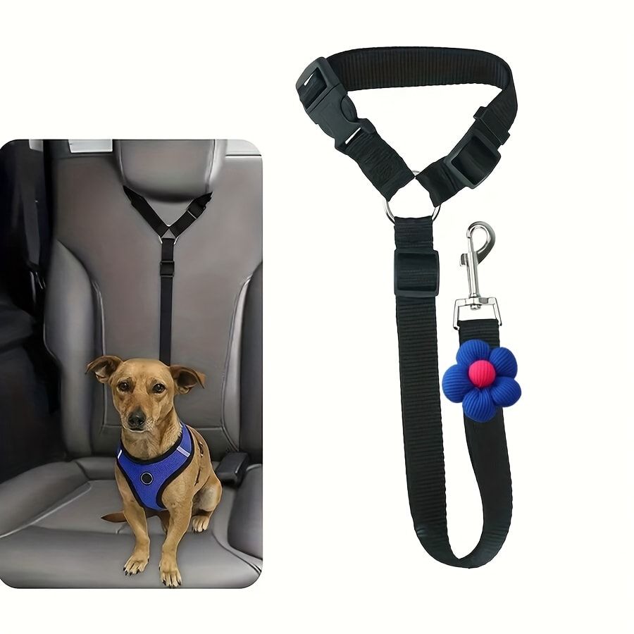 Adjustable Dog Car Seat Belt with Zinc Alloy Hook – Pet Vehicle Safety Restraint for Small to Large Dogs, Black