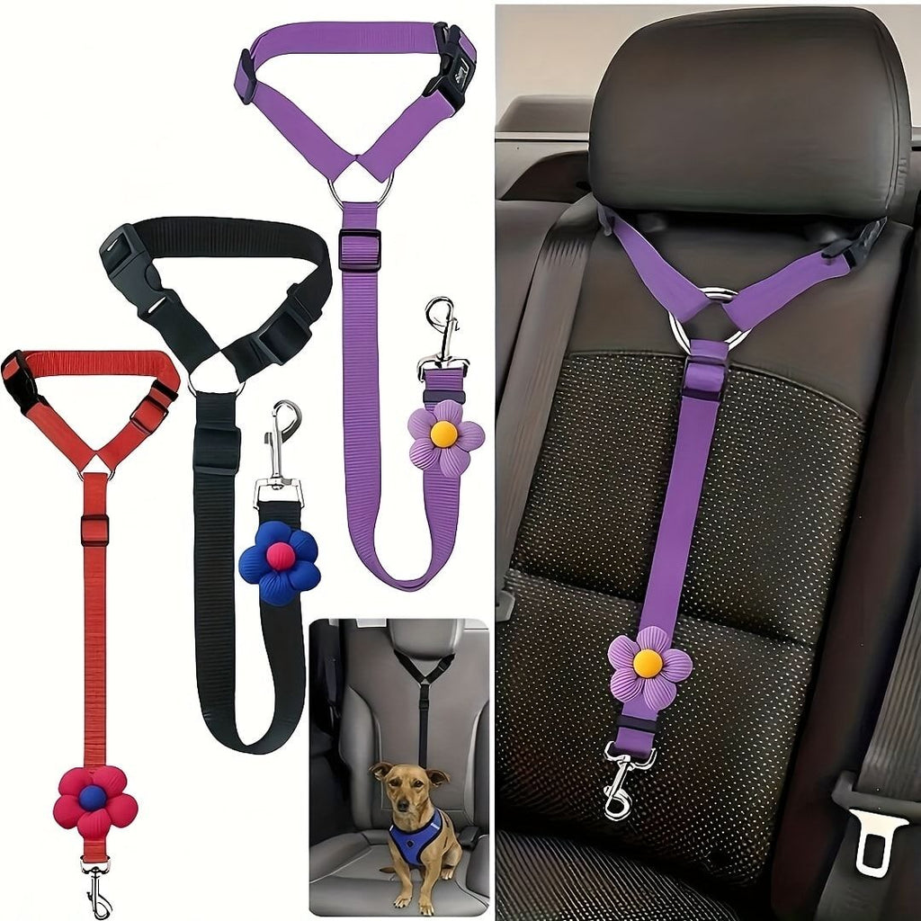 Adjustable Dog Car Seat Belt with Zinc Alloy Hook – Pet Vehicle Safety Restraint for Small to Large Dogs, Purple