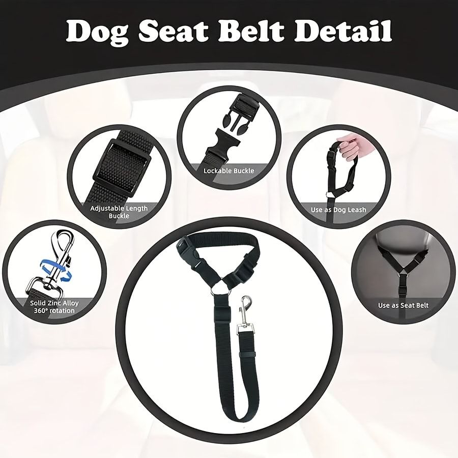 Adjustable Dog Car Seat Belt with Zinc Alloy Hook – Pet Vehicle Safety Restraint for Small to Large Dogs, Purple