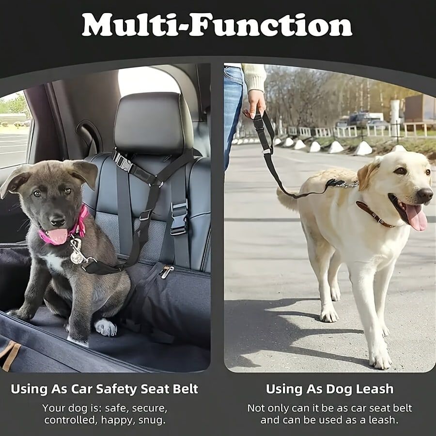 Adjustable Dog Car Seat Belt with Zinc Alloy Hook – Pet Vehicle Safety Restraint for Small to Large Dogs, Purple