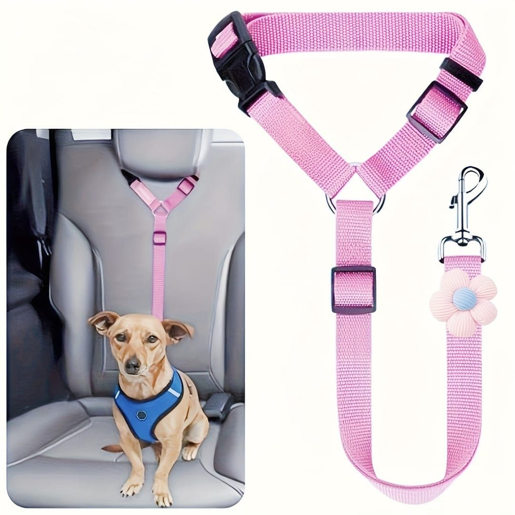 Adjustable Dog Car Seat Belt with Zinc Alloy Hook – Pet Vehicle Safety Restraint for Small to Large Dogs, Purple