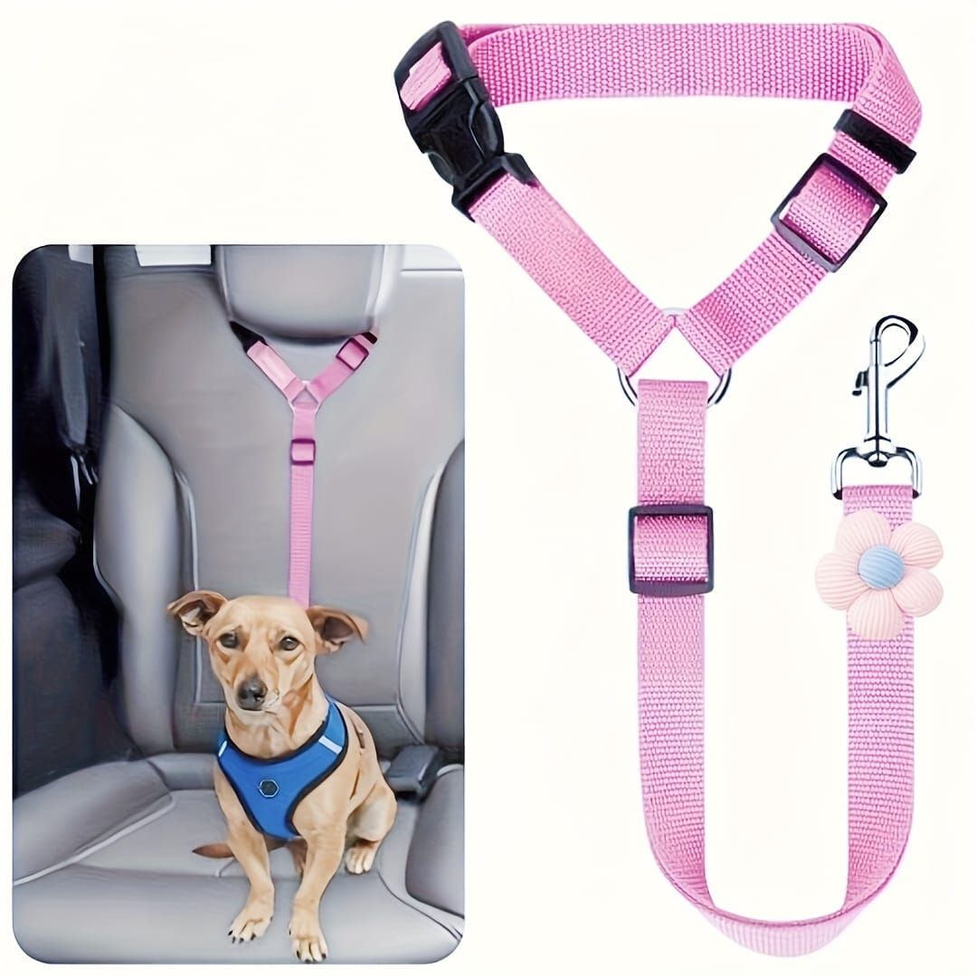 Adjustable Dog Car Seat Belt with Zinc Alloy Hook – Pet Vehicle Safety Restraint for Small to Large Dogs, Purple