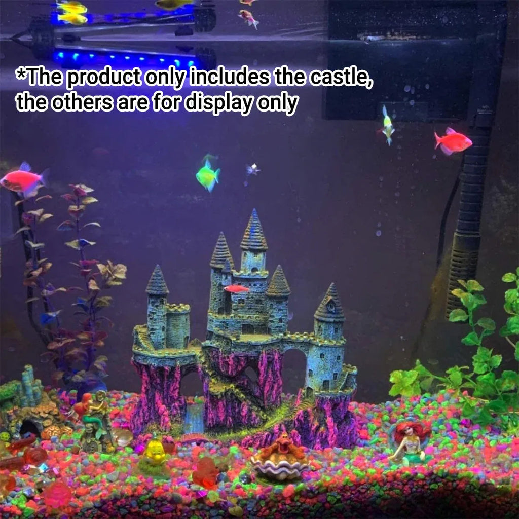 Aquarium Castle Ornament Fish Tank Decoration Medieval Style Resin Decor Home - B