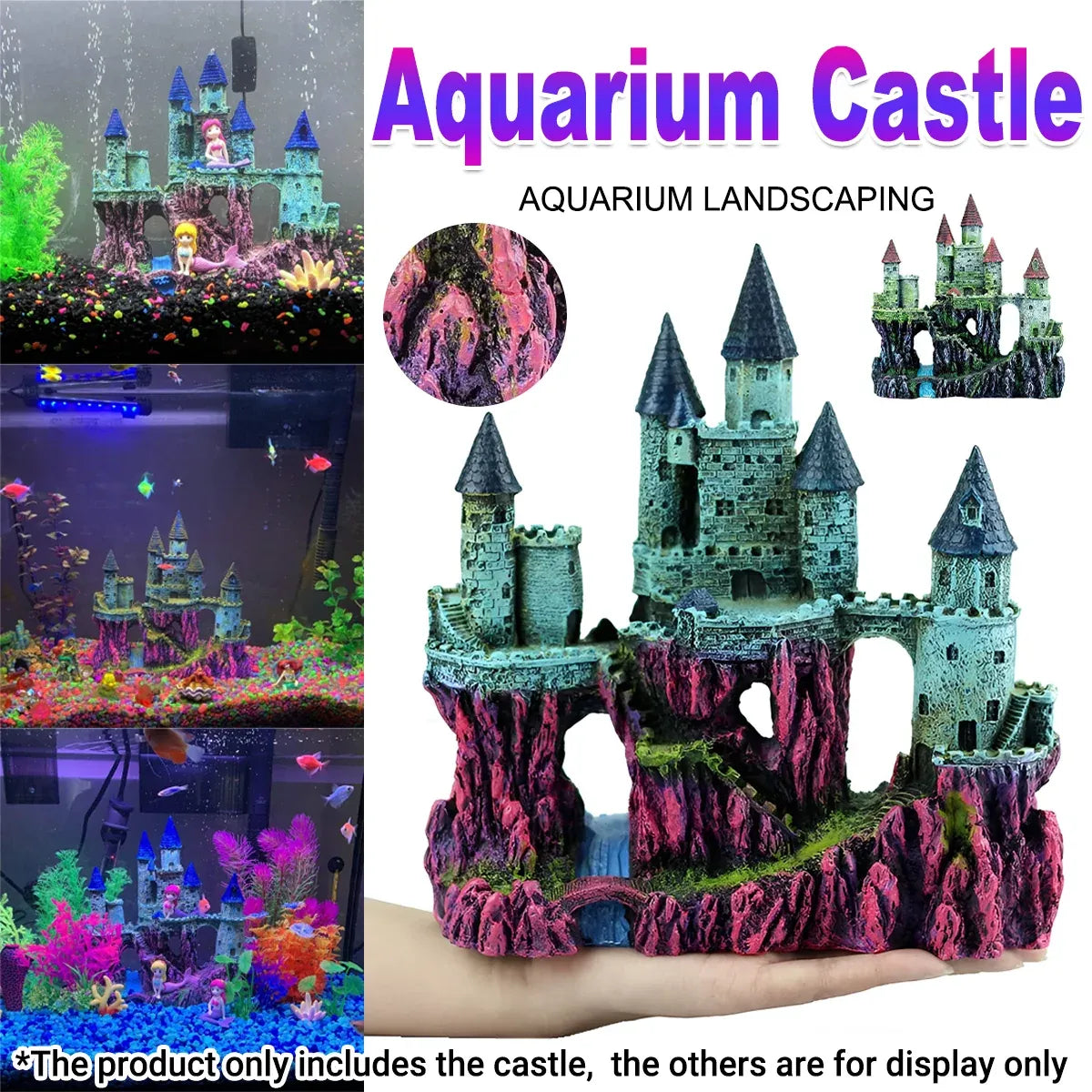 Aquarium Castle Ornament Fish Tank Decoration Medieval Style Resin Decor Home - B