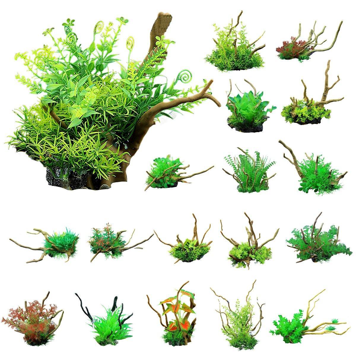 Aquarium Landscaping Decoration Artificial Wood and Plants Fish Tank Ornament - CM1902-Green