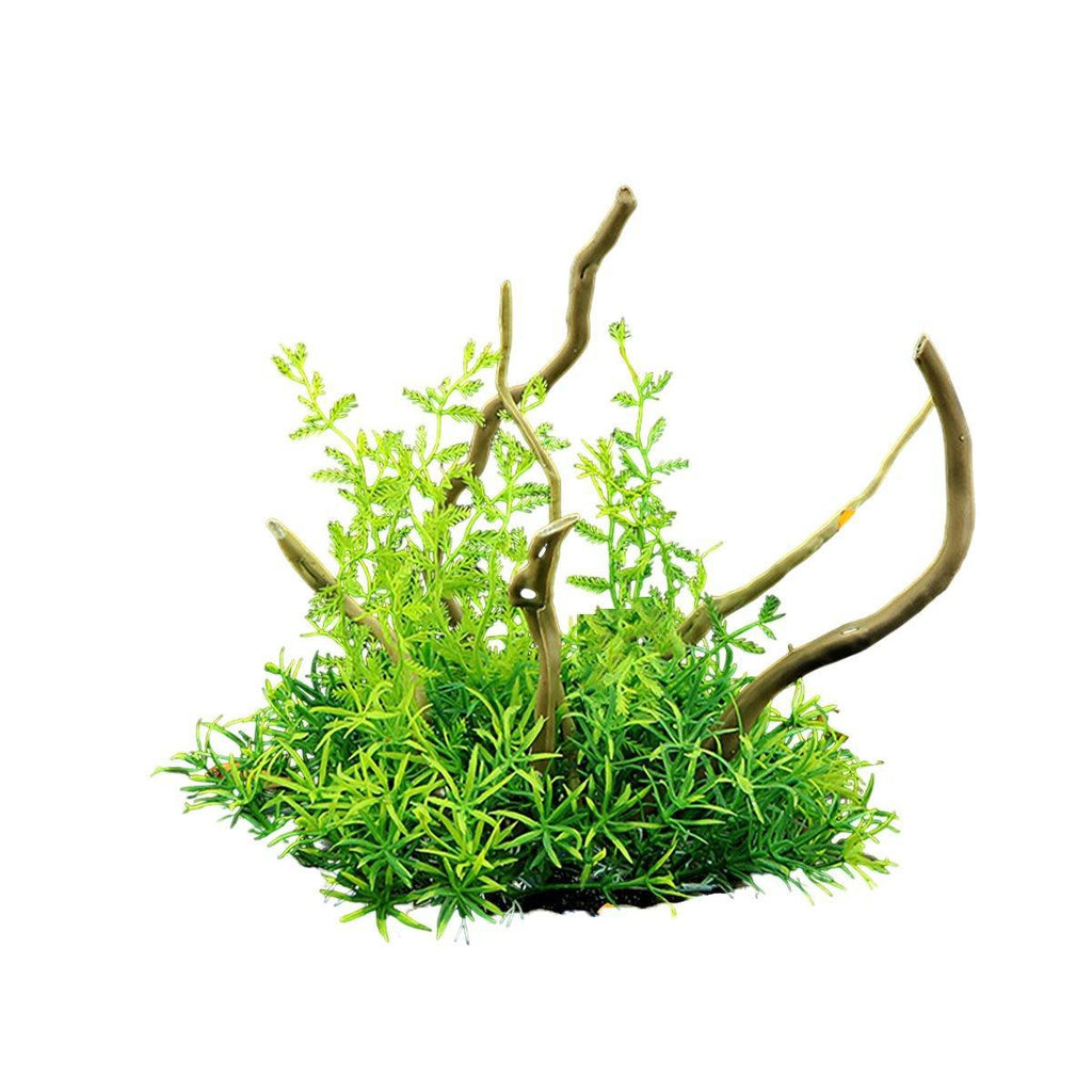 Aquarium Landscaping Decoration Artificial Wood and Plants Fish Tank Ornament - CM1902-Green