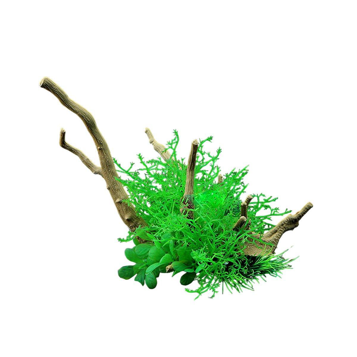 Aquarium Landscaping Decoration Artificial Wood and Plants Fish Tank Ornament - CM1902-Green