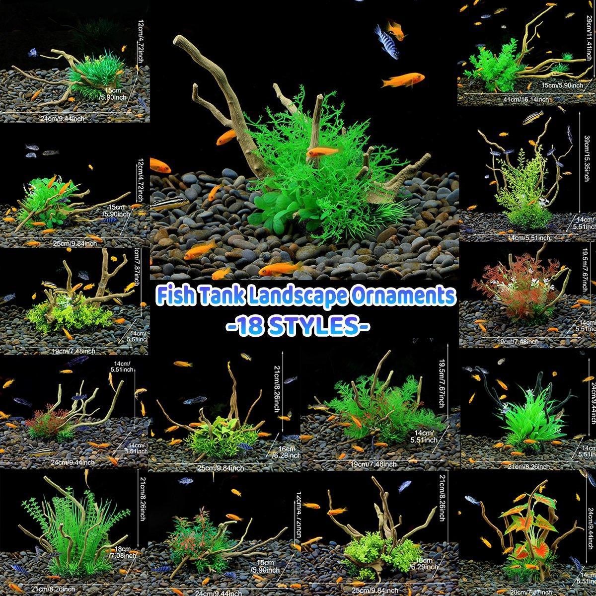 Aquarium Landscaping Decoration Artificial Wood and Plants Fish Tank Ornament - CM1904-Green