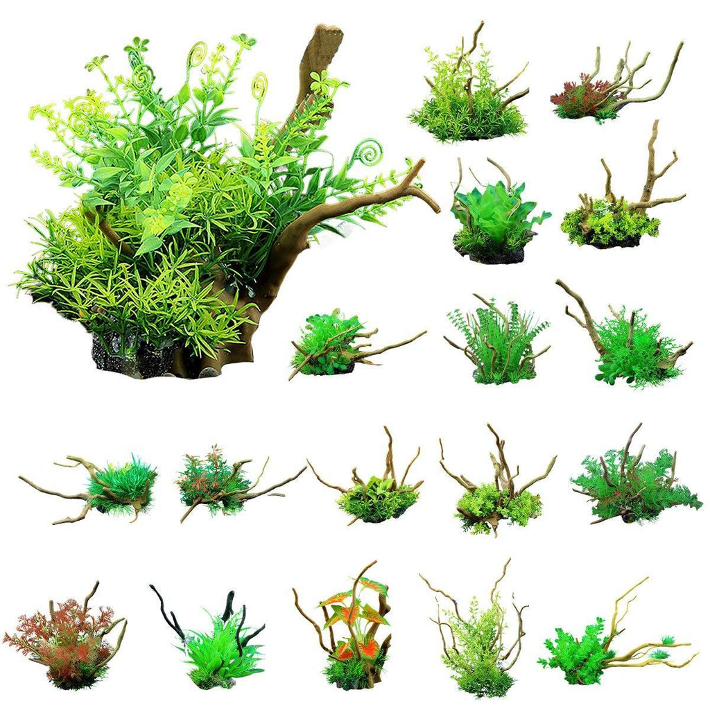 Aquarium Landscaping Decoration Artificial Wood and Plants Fish Tank Ornament - CM1904-Green