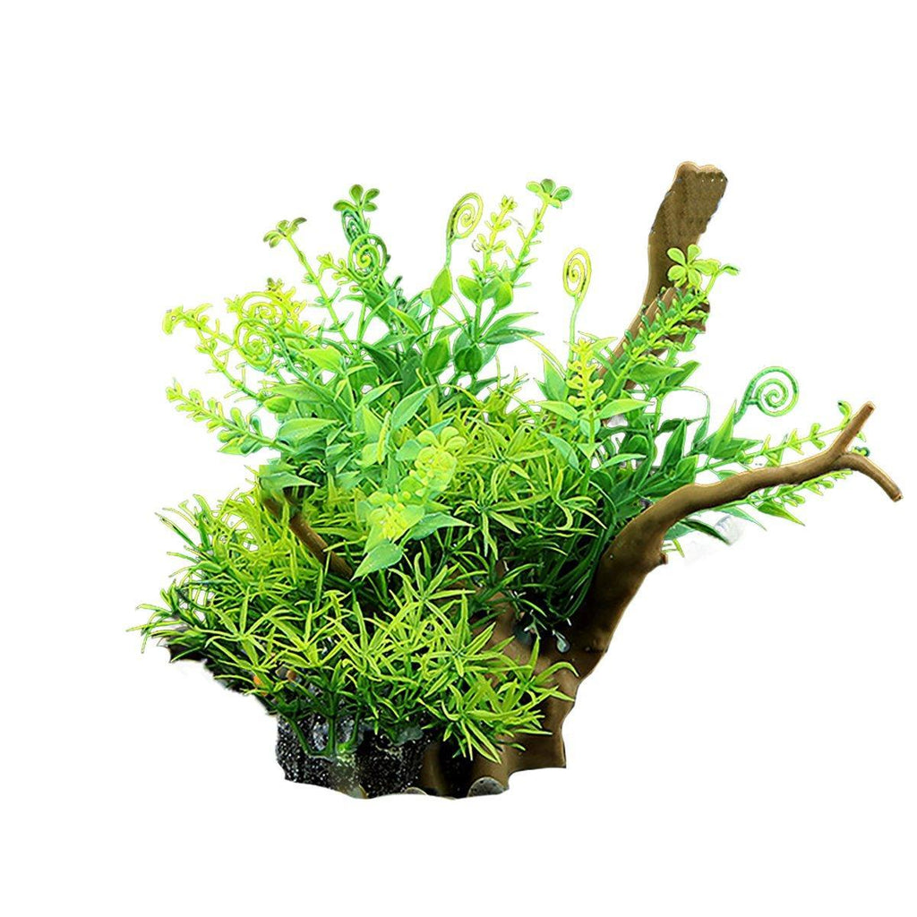 Aquarium Landscaping Decoration Artificial Wood and Plants Fish Tank Ornament - CM1904-Green