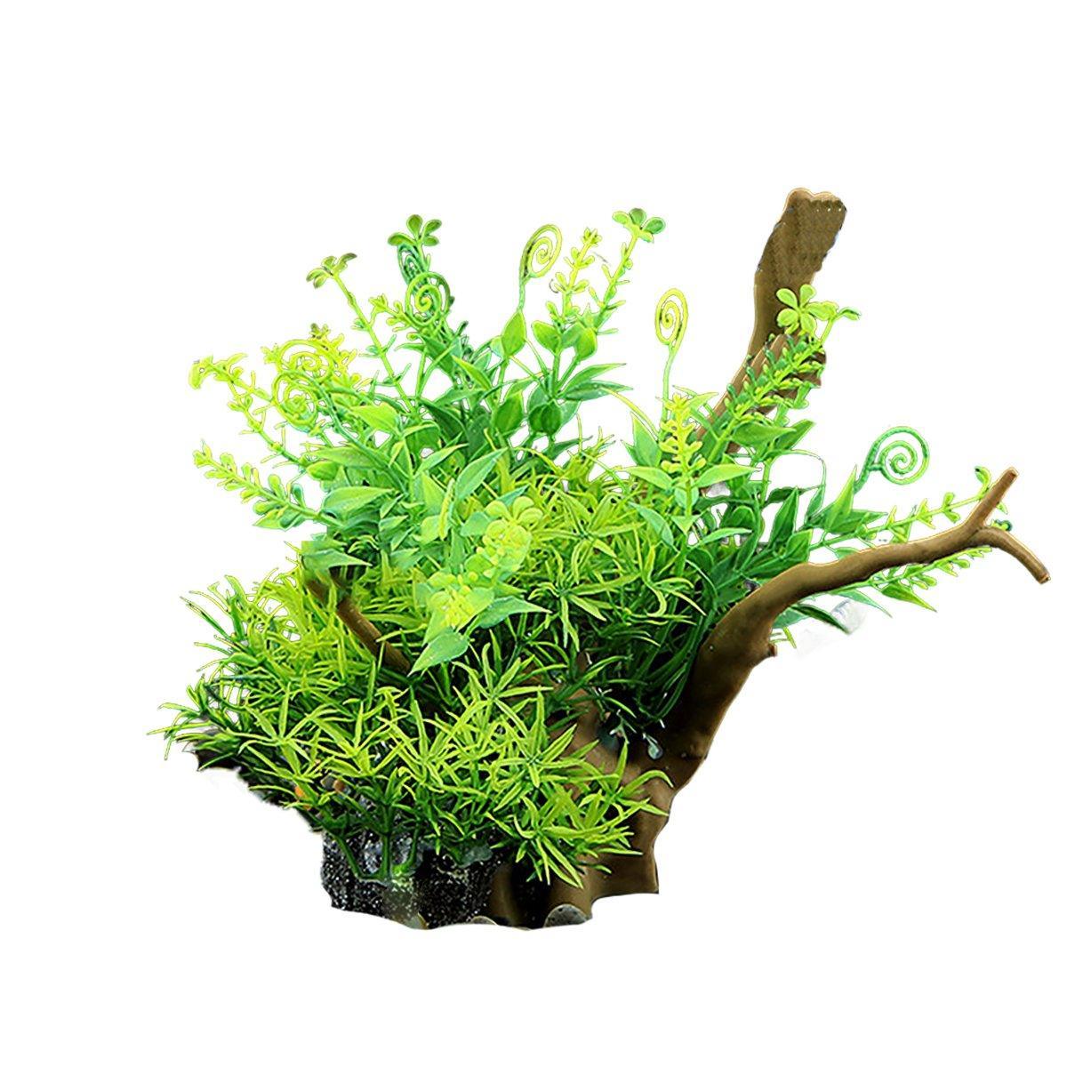 Aquarium Landscaping Decoration Artificial Wood and Plants Fish Tank Ornament - CM1904-Green