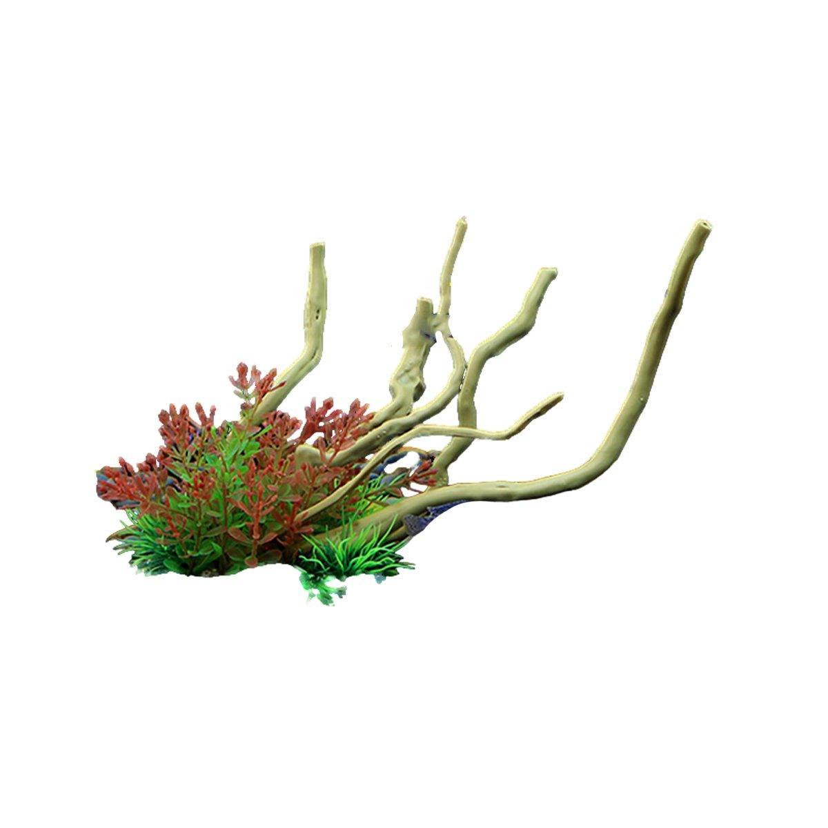 Aquarium Landscaping Decoration Artificial Wood and Plants Fish Tank Ornament - CM1904-Green