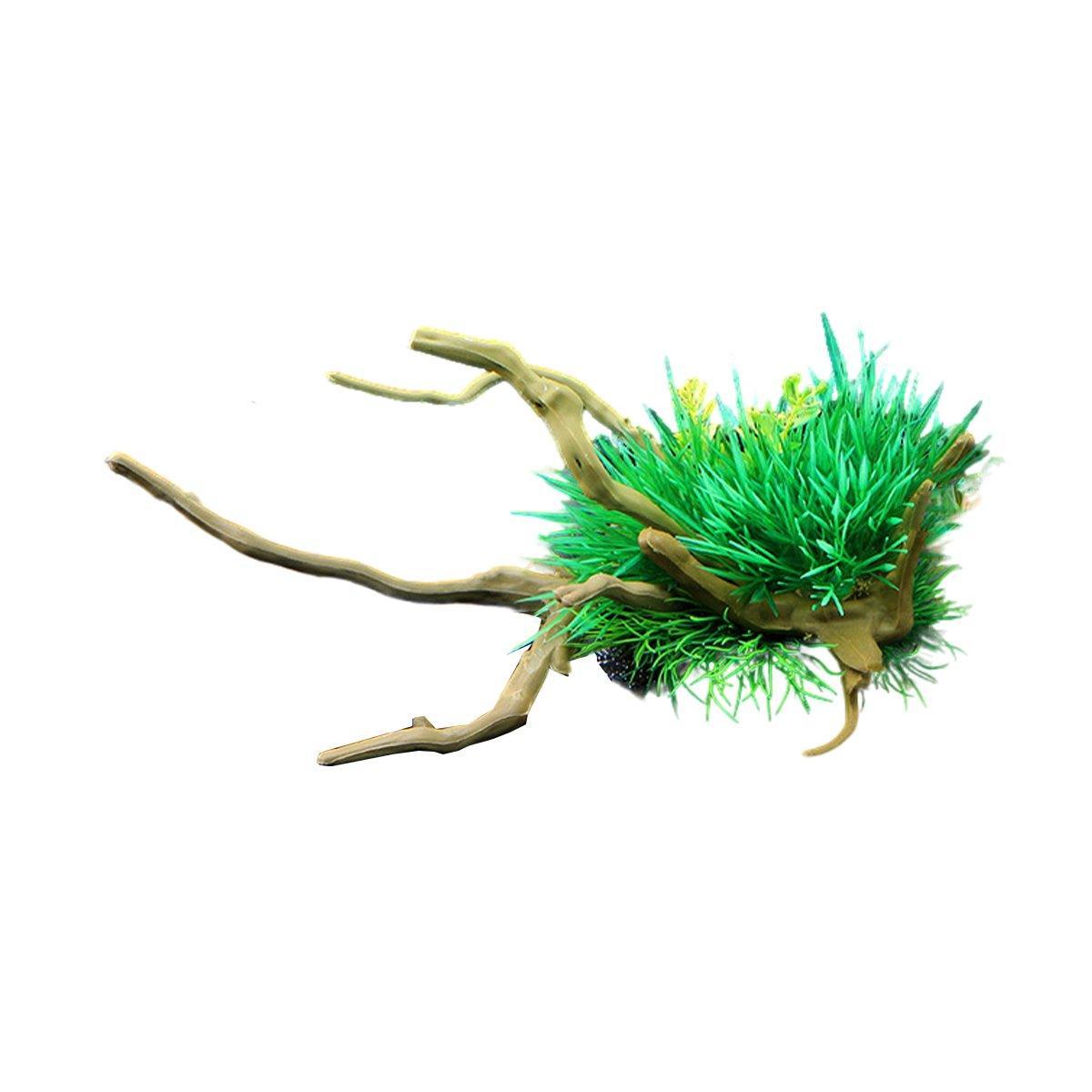 Aquarium Landscaping Decoration Artificial Wood and Plants Fish Tank Ornament - CM1904-Green
