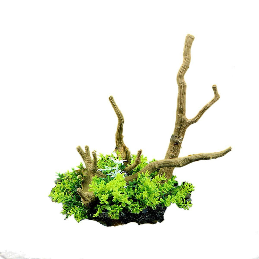 Aquarium Landscaping Decoration Artificial Wood and Plants Fish Tank Ornament - CM2401-Green