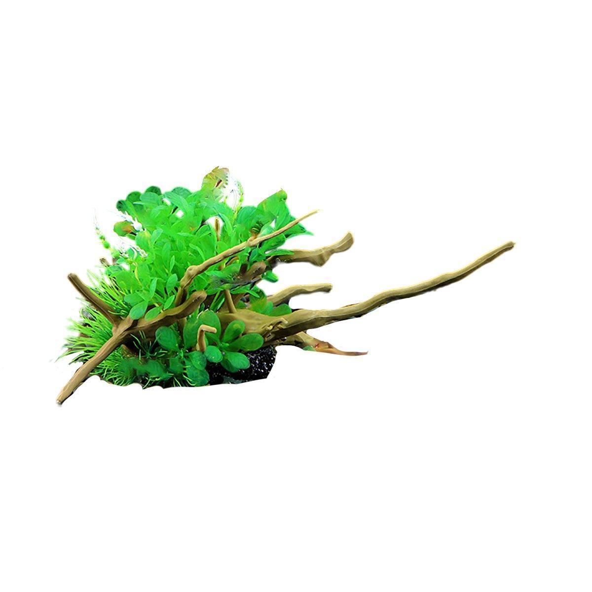 Aquarium Landscaping Decoration Artificial Wood and Plants Fish Tank Ornament - CM2401-Green