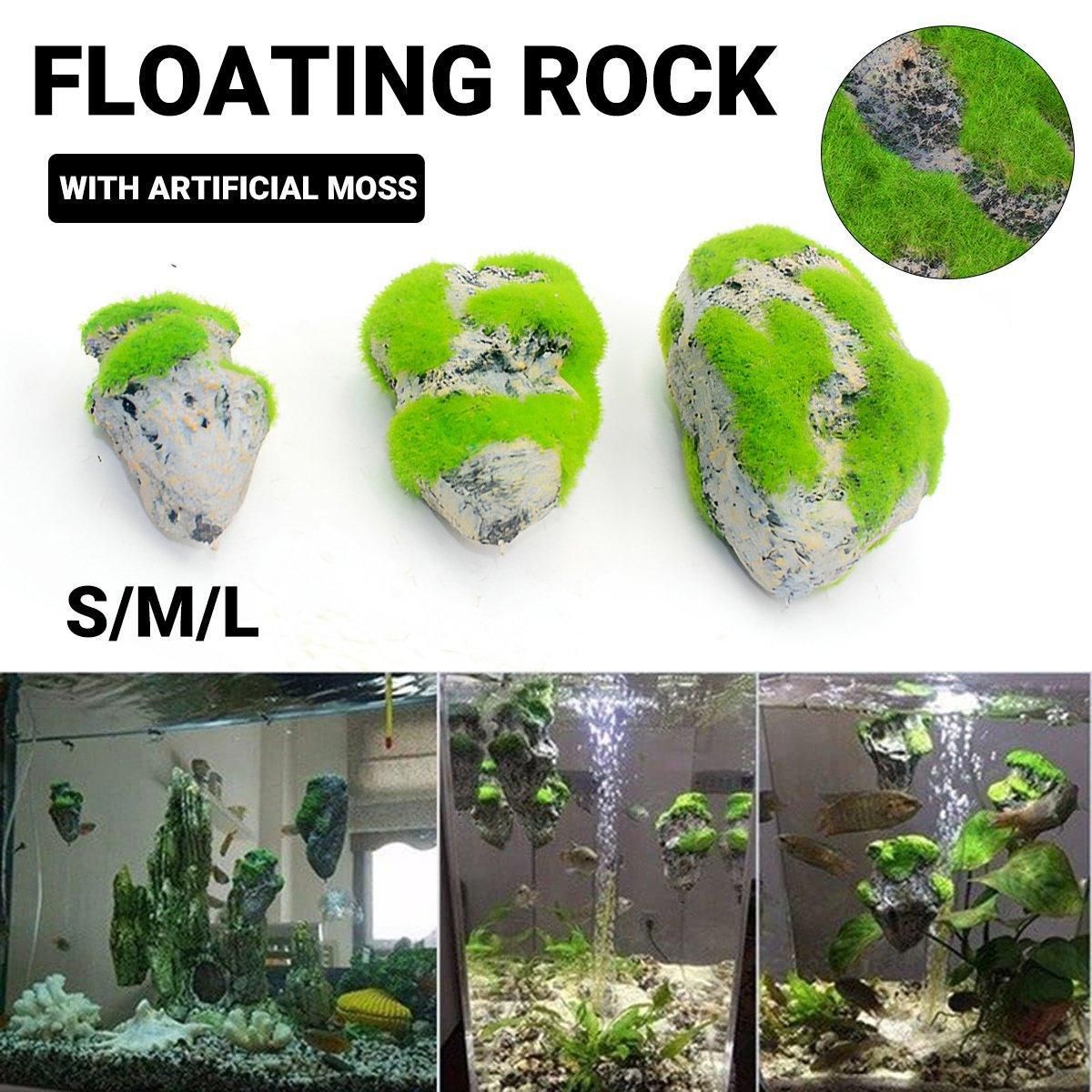 Artificial Floating Stone Pumice with Moss Aquarium Decoration Aquatic Landscape - L