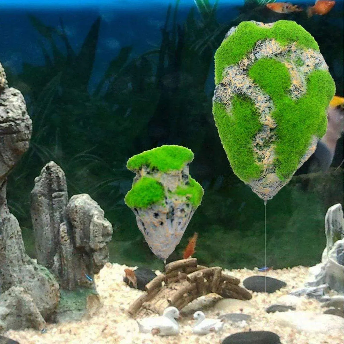Artificial Floating Stone Pumice with Moss Aquarium Decoration Aquatic Landscape - L