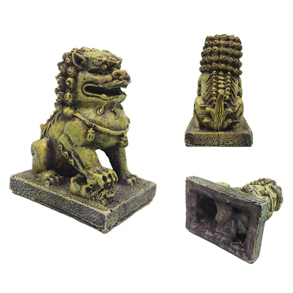 Resin Guardian Lion Statue Ornament Aquarium Decor Fish Tank Desktop Display