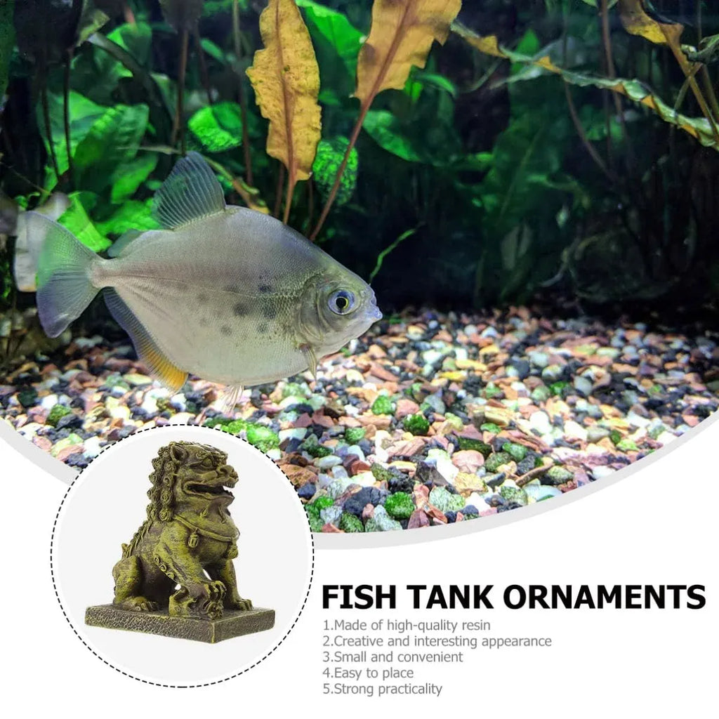Resin Guardian Lion Statue Ornament Aquarium Decor Fish Tank Desktop Display