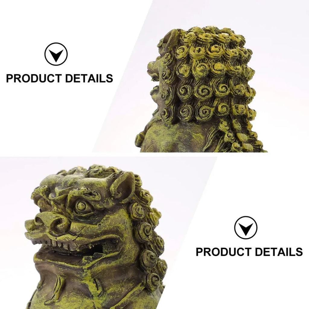 Resin Guardian Lion Statue Ornament Aquarium Decor Fish Tank Desktop Display