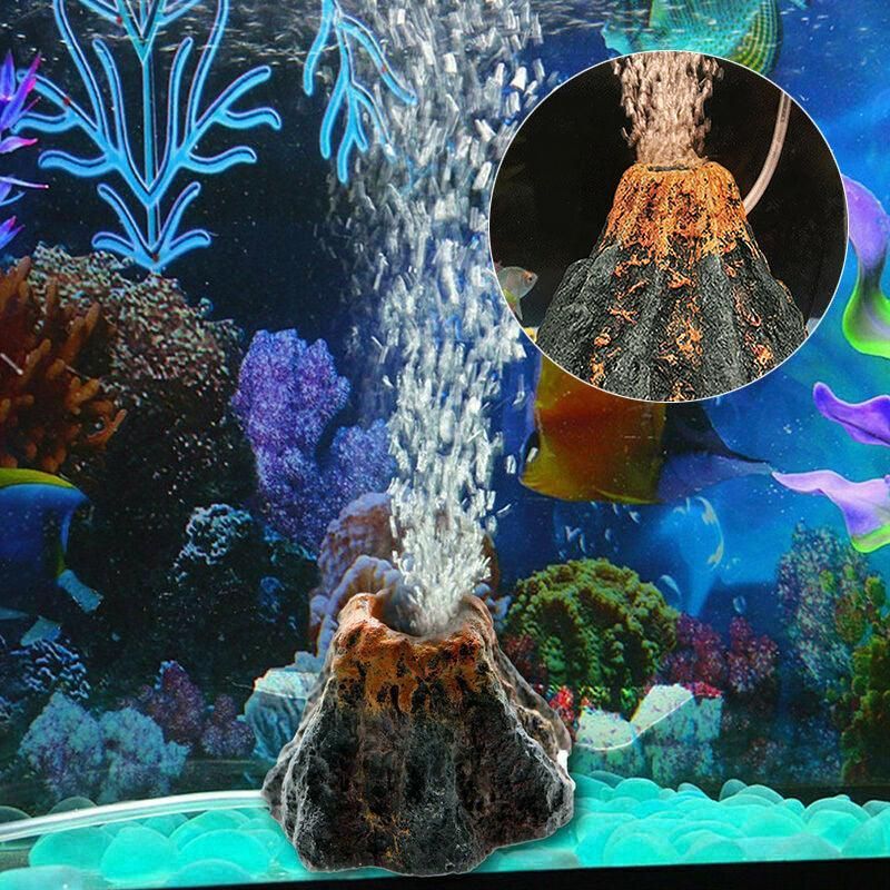 Aquarium Ornament Decoration Fish Tank Air Bubble Stone Volcano Shape Rockery