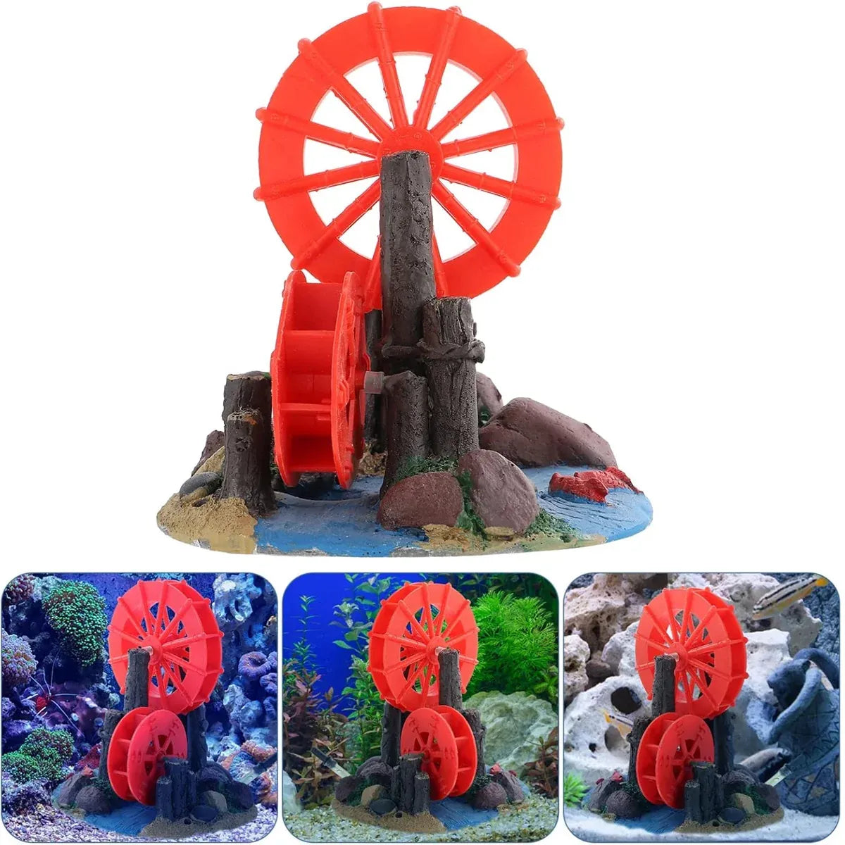 Resin Aquarium Windmill Ornament with Spinning Wheel for Fish Tank