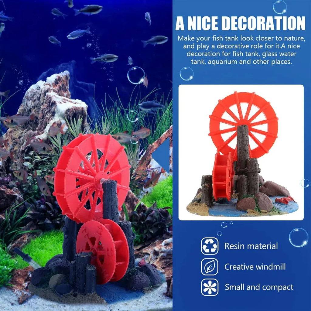 Resin Aquarium Windmill Ornament with Spinning Wheel for Fish Tank