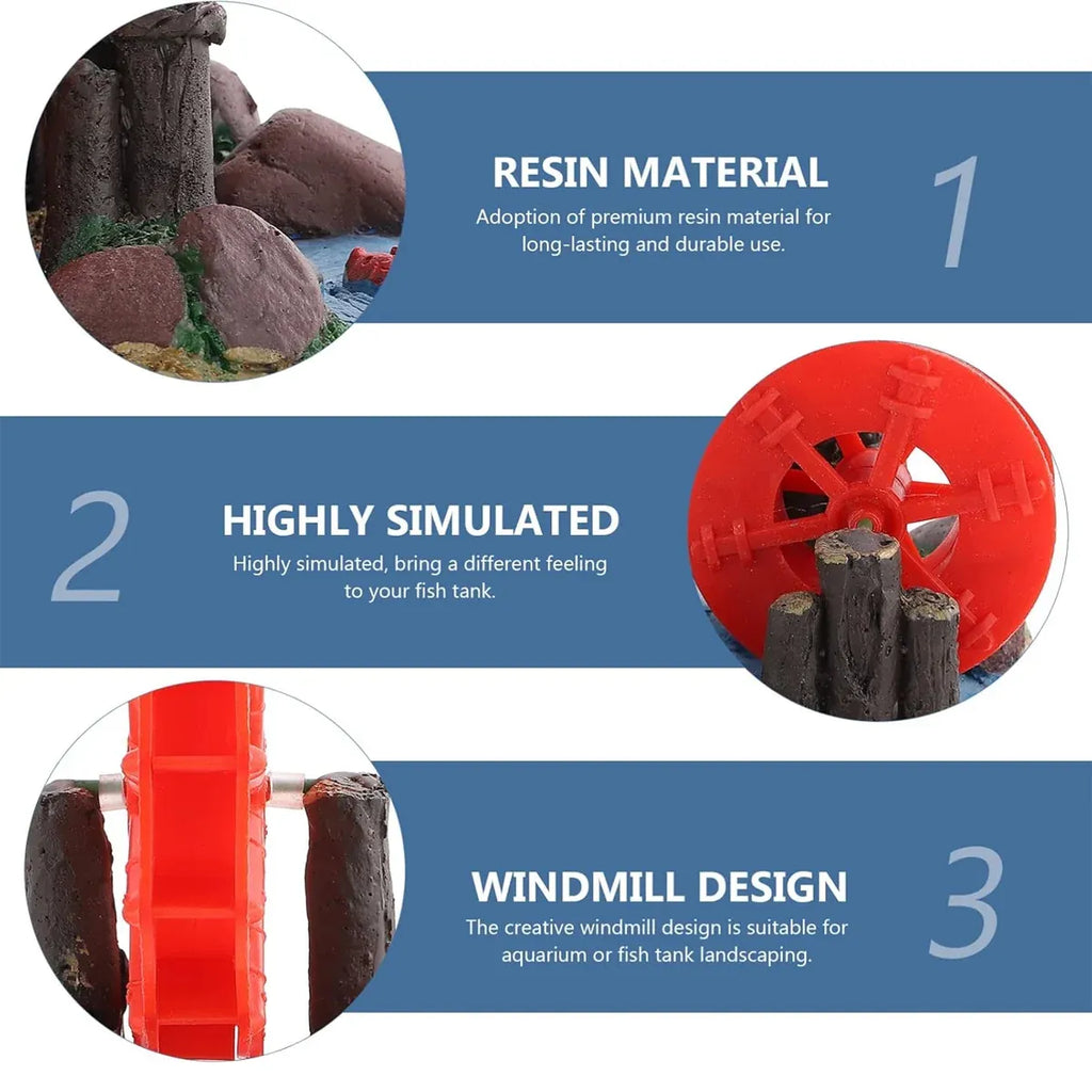 Resin Aquarium Windmill Ornament with Spinning Wheel for Fish Tank