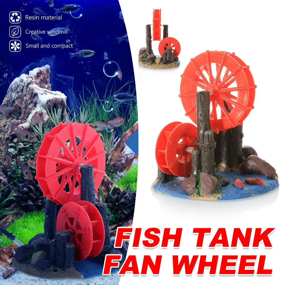 Resin Aquarium Windmill Ornament with Spinning Wheel for Fish Tank