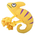 2-Piece Yellow Plush Chameleon Dog Toys with Squeaker & Rope Legs – Durable Washable Chew Toys with Teeth-Cleaning Texture, 10.2in