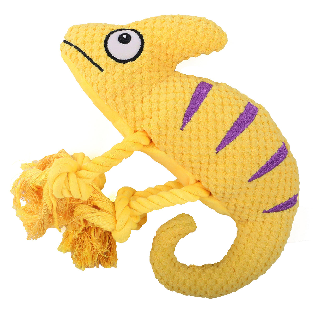 2-Piece Yellow Plush Chameleon Dog Toys with Squeaker & Rope Legs – Durable Washable Chew Toys with Teeth-Cleaning Texture, 10.2in