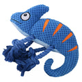 2-Piece Blue Plush Chameleon Dog Toys with Squeaker & Rope Legs – Durable Washable Chew Toys with Teeth-Cleaning Texture, 10.2in