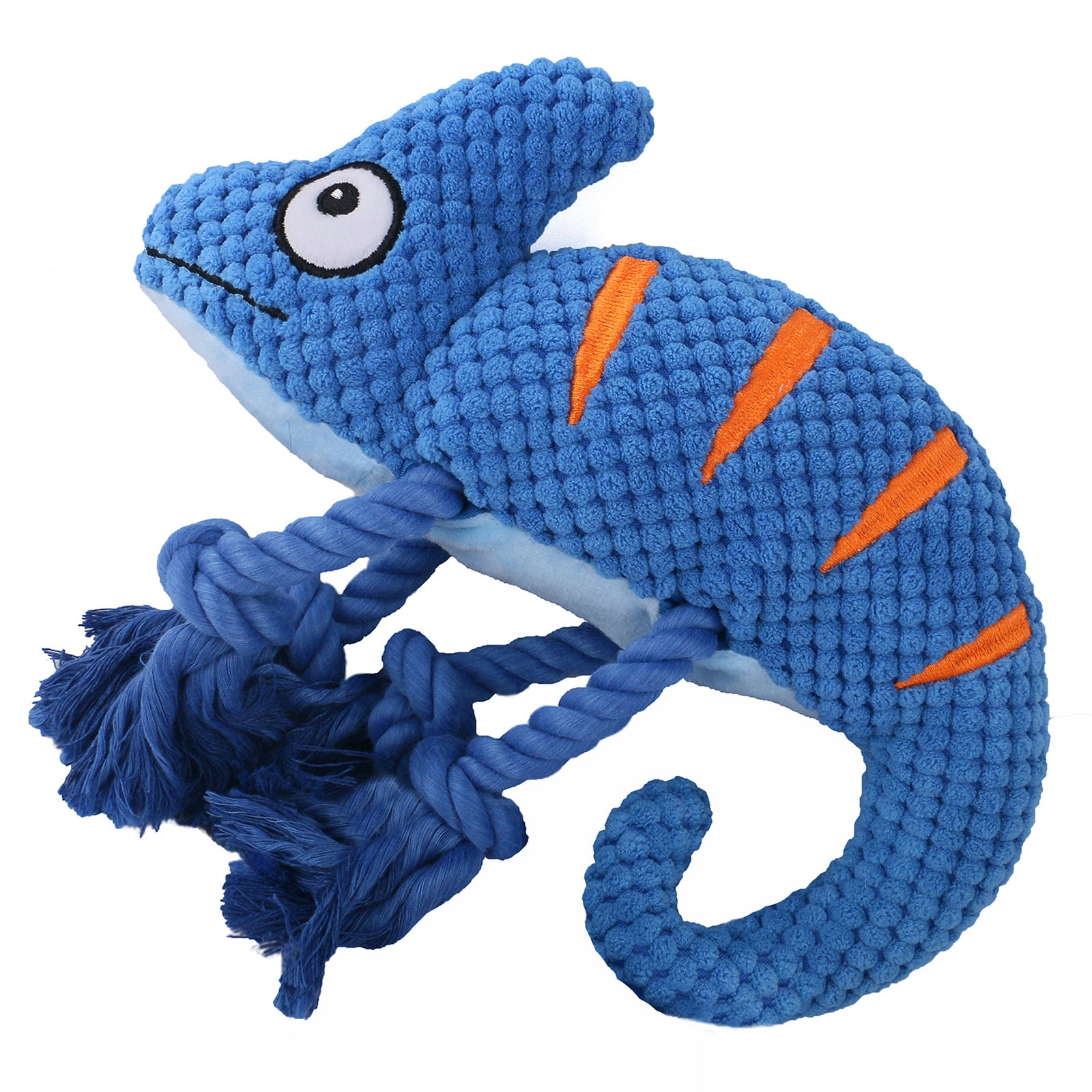 2-Piece Blue Plush Chameleon Dog Toys with Squeaker & Rope Legs – Durable Washable Chew Toys with Teeth-Cleaning Texture, 10.2in