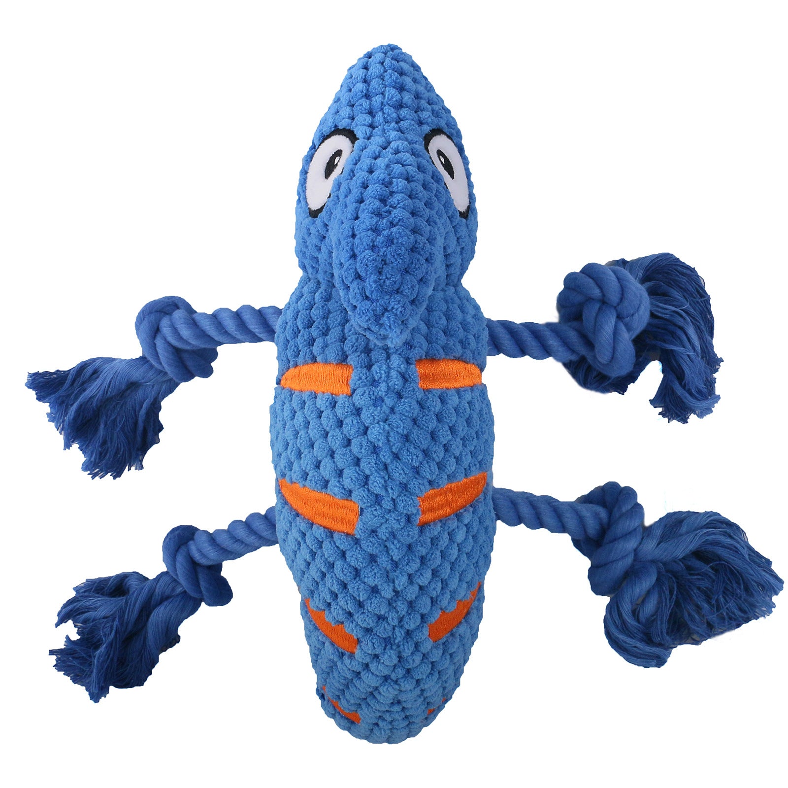 2-Piece Blue Plush Chameleon Dog Toys with Squeaker & Rope Legs – Durable Washable Chew Toys with Teeth-Cleaning Texture, 10.2in