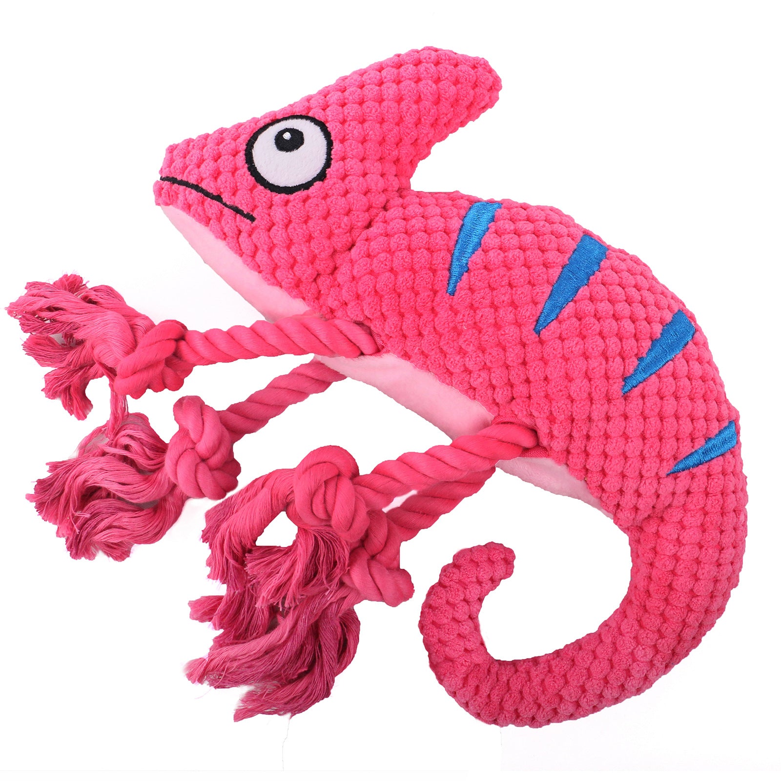 2-Piece Pink Plush Chameleon Dog Toys with Squeaker & Rope Legs – Durable Washable Chew Toys with Teeth-Cleaning Texture, 10.2in