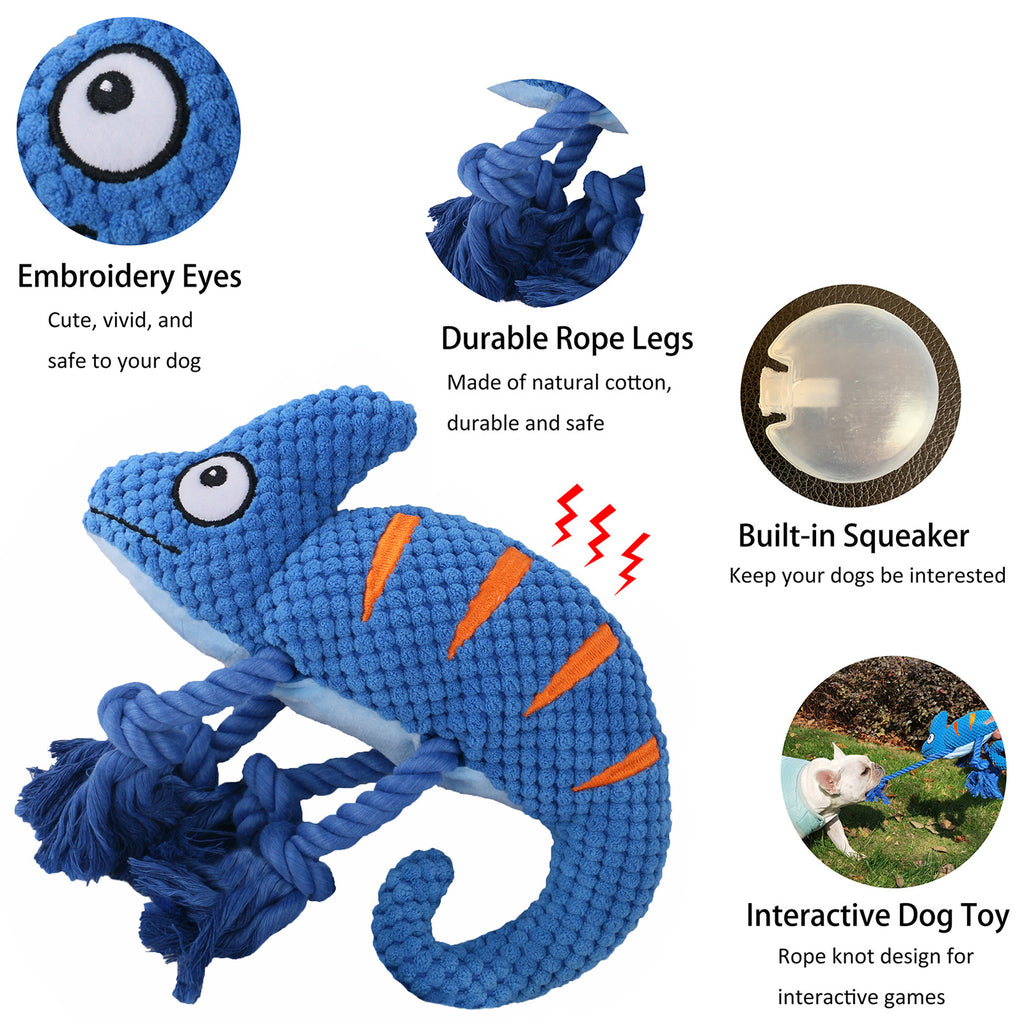 2-Piece Pink Plush Chameleon Dog Toys with Squeaker & Rope Legs – Durable Washable Chew Toys with Teeth-Cleaning Texture, 10.2in