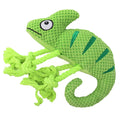 2-Piece Green Plush Chameleon Dog Toys with Squeaker & Rope Legs – Durable Washable Chew Toys with Teeth-Cleaning Texture, 10.2in