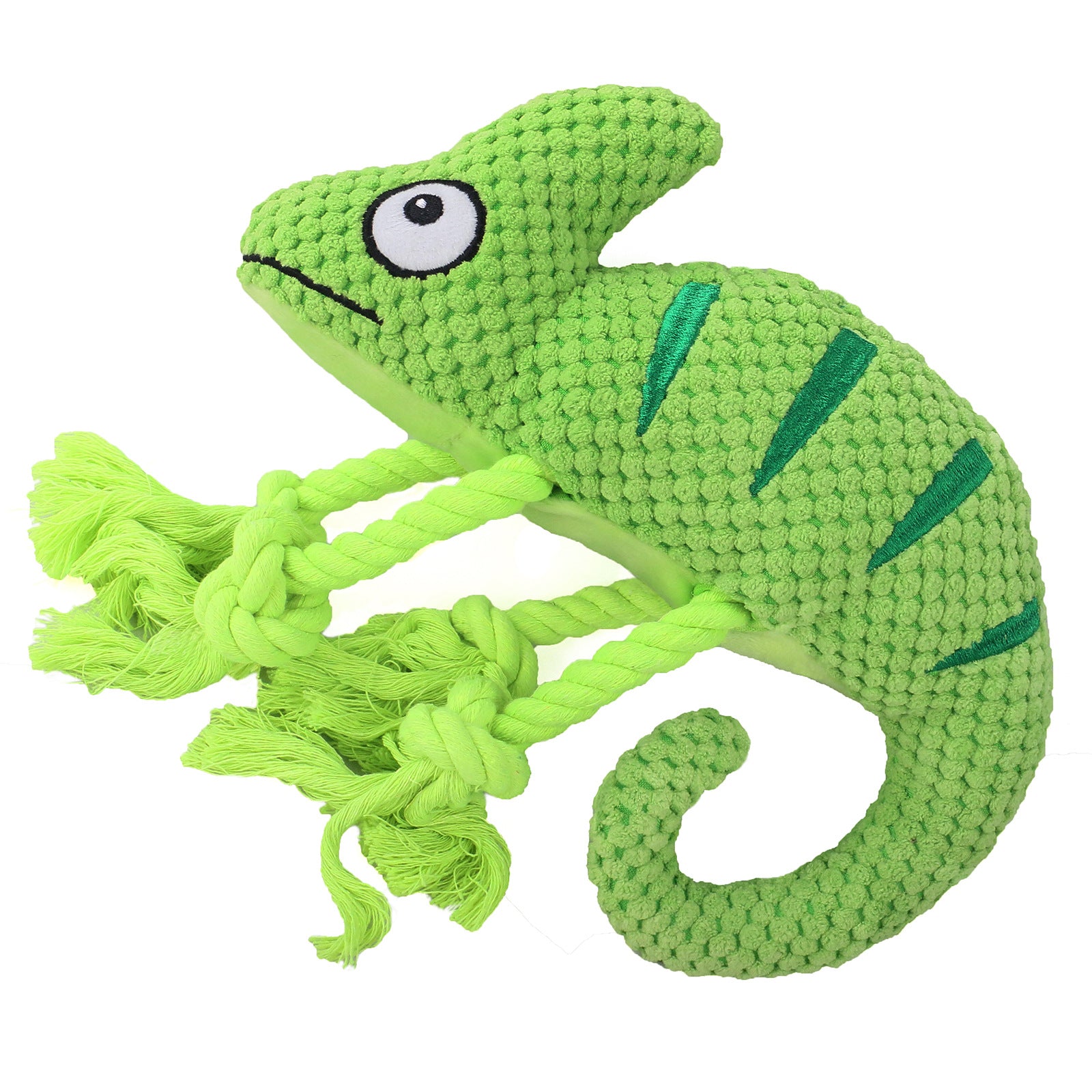 2-Piece Green Plush Chameleon Dog Toys with Squeaker & Rope Legs – Durable Washable Chew Toys with Teeth-Cleaning Texture, 10.2in