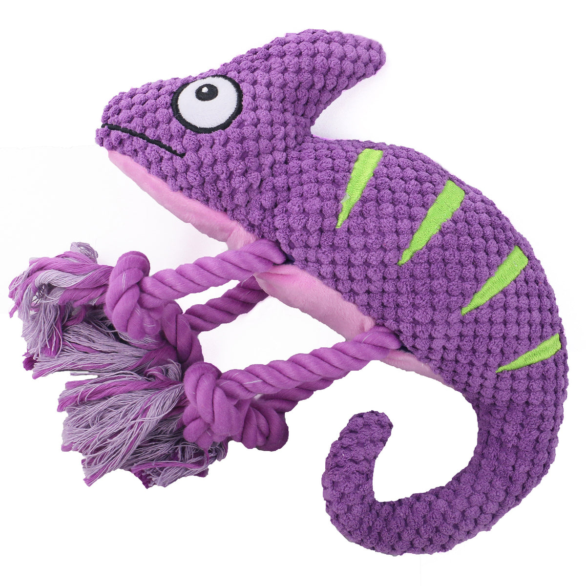 2-Piece Purple Plush Chameleon Dog Toys with Squeaker & Rope Legs – Durable Washable Chew Toys with Teeth-Cleaning Texture, 10.2in