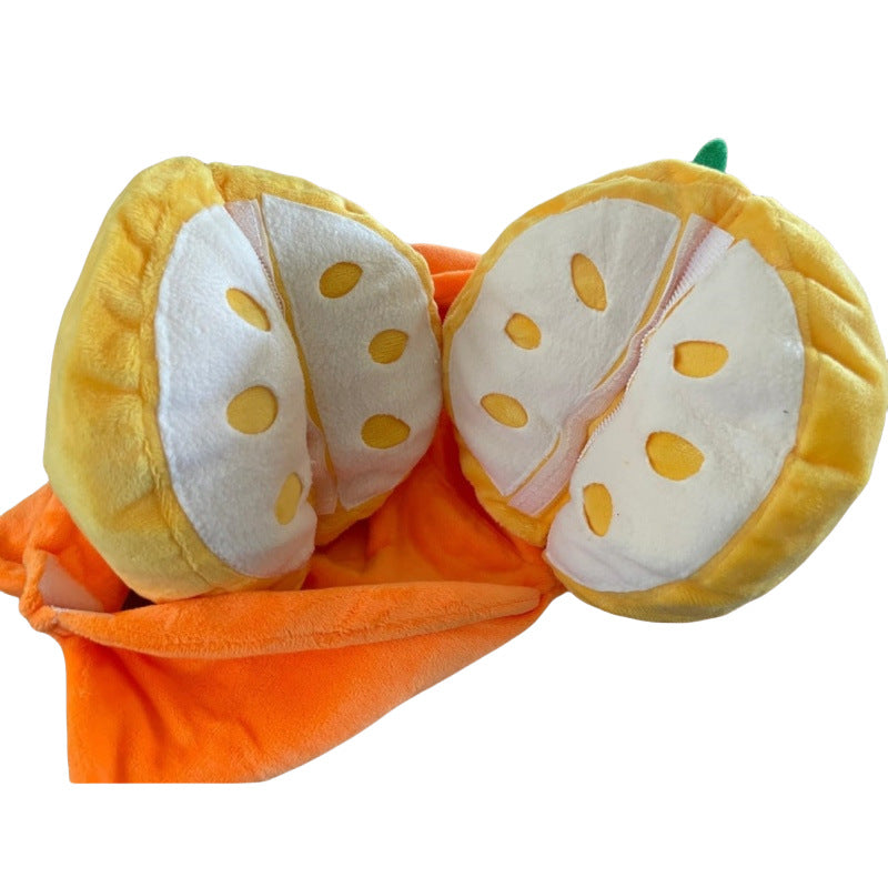 Plush Orange Squeaky Dog Toy - Interactive Fruit Chew Toy for Small Dogs & Puppies