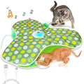 Green Rechargeable Interactive Cat Toy with Moving Concealed Feathers & Squeaky Mouse – Touch Activated Exercise Toy