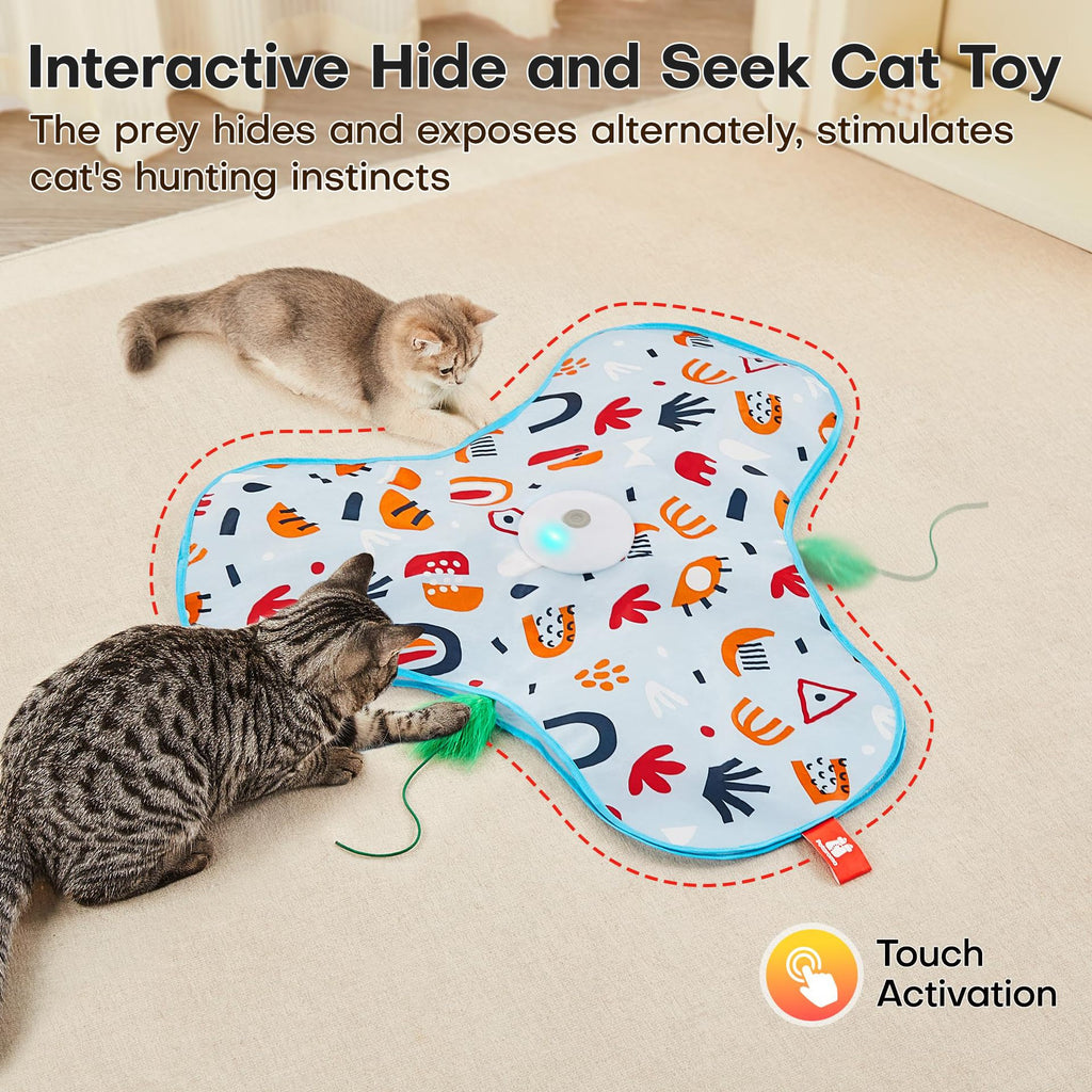 Yellow Rechargeable Interactive Cat Toy with Moving Concealed Feathers & Squeaky Mouse – Touch Activated Exercise Toy