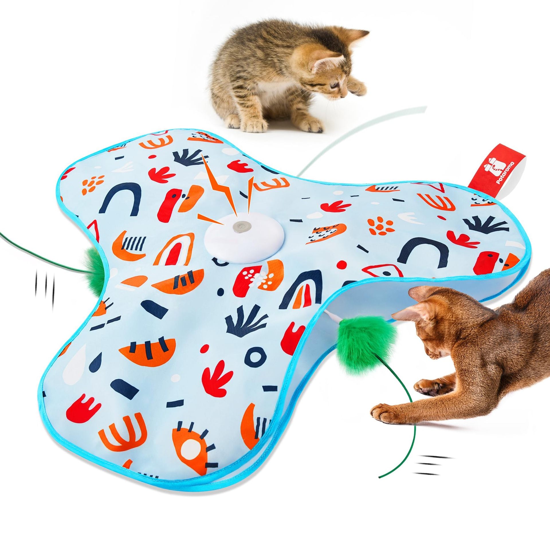 Blue Rechargeable Interactive Cat Toy with Moving Concealed Feathers & Squeaky Mouse – Touch Activated Exercise Toy